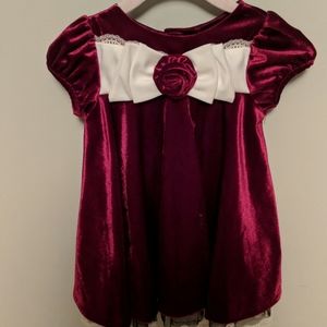 Baby girls velvet holiday dress w bow & rosette